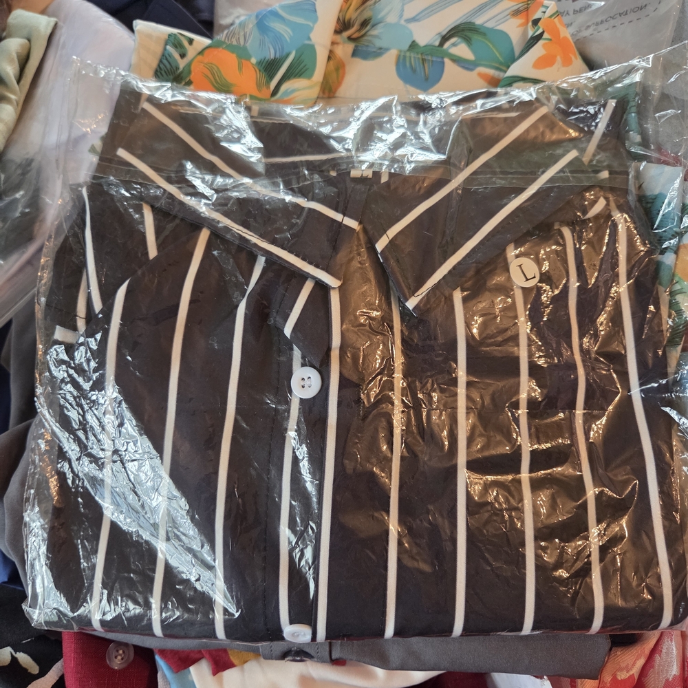 Black and White Striped Button-Up Shirt